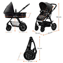 Load image into Gallery viewer, Kinderkraft Pram 3 in 1 Set MOOV, Travel System, Baby Pushchair, Buggy, Foldable, with Infant Car Seat, Accessories, Rain Cover, Footmuff, for Newborn, from Birth to 3 Years, Black
