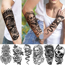 Load image into Gallery viewer, Shegazzi 62 Sheets Wolf Lion Skeleton Temporary Tattoos For Men Women Arm, 3D Realistic Tattoo Stickers For Adults Kids Neck, Black Scary Skull Halloween Vampire Fake Tatoos Snake Flower Compass