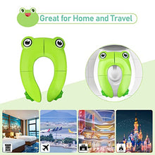 Load image into Gallery viewer, Pejoye Foldable Potty Toilet Training Seat, Travel Portable Toilet Seat Toddler, Folding Potty Training Seat for Kids with 6 Anti Slip Silicone Pads and 1 Carry Bag, Green Frog