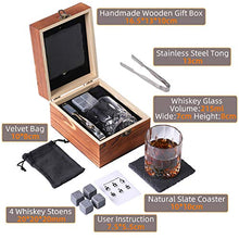 Load image into Gallery viewer, Whiskey Stones and Glass Gift Set for Men – 4 Whisky Scotch Bourbon Chilling Stones + Whiskey Rock Glass + Slate Coasters for Whiskey, Christmas/Father's Day/Birthday Gift/Present for Dad Boyfriend