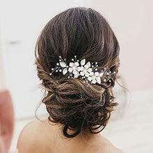 Load image into Gallery viewer, Vakkery Bride Flower Wedding Hair Vines Silver Pearl Hair Piece Bridal Hair Accessories for Women and Girls