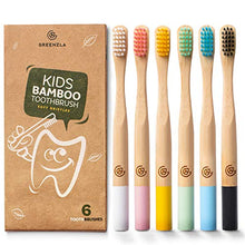 Load image into Gallery viewer, Greenzla Kids Bamboo Toothbrushes (6 Pack) | BPA Free Soft Bristles Toothbrushes | Eco-Friendly, Natural Bamboo Toothbrush Set | Biodegradable, Compostable & Organic Charcoal Wooden toothbrushes