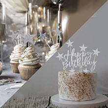 Load image into Gallery viewer, iZoeL Sliver Cake Decoration Confetti Balloon Cake Topper Sliver Happy Birthday Cake Topper Stars Heart Cupcake Topper for Women Man Boys Girls (silver)