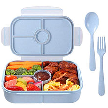 Load image into Gallery viewer, Bento Box Kids Lunch Containers for Kids with 4 Compartments Kids Bento Lunch Box Microwave Safe (Flatware Included,Light Blue)