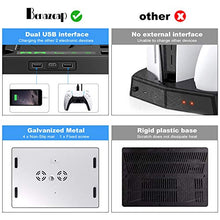 Load image into Gallery viewer, Benazcap PS5 Console Stand Accessories with Cooling Fan and PS5 Controller Charging Dock,Multifunctional Vertical Stand with Controller Charging Station,With 15 Pcs Game Discs Storage,Black