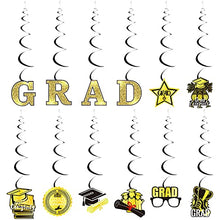 Load image into Gallery viewer, ADXCO Graduation Party Decorations 2022 Graduation Hanging Swirls Foil Ceiling Streamers with We Are so Proud of You Banner for School Classroom Grad Party Decor Supplies (Black and Gold)