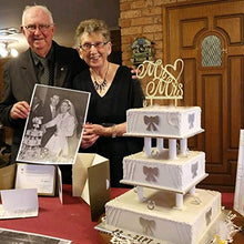 Load image into Gallery viewer, AILANDA Wedding Cake Topper Personalised Mr and Mrs Cake Toppers Retro Wooden Cake Topper with Heart Shape for Wedding Engagement Valentine Anniversaries Cake Decoration 5x5.7 Inches