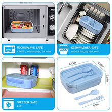 Load image into Gallery viewer, Bento Box Kids Lunch Containers for Kids with 4 Compartments Kids Bento Lunch Box Microwave Safe (Flatware Included,Light Blue)