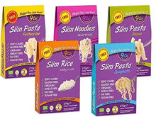 Load image into Gallery viewer, Eat Water Slim Noodles, Fettucine, Penne, Spaghetti & Rice 270g Organic (3 of Each) - Gluten Free Konjac Flour Keto Paleo DIet - Low Carb Zero Calorie Fat Free Ready To Eat Meal
