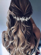 Load image into Gallery viewer, Vakkery Flower Wedding Hair Vine Silver Bride Headband Crystal Bridal Hair Accessories for Women and Girls