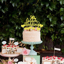 Load image into Gallery viewer, 50th Wedding Anniversary Cake Toppers - Glitter 50th Golden Weddding Anniversary Heart Cake Decoration for Celebration Party Supplies