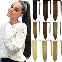 Load image into Gallery viewer, Straight Ponytail Extension 20 Inch Natural Long Ponytails Wrap Around Clip in Hair Piece Synthetic Hairpieces for Women