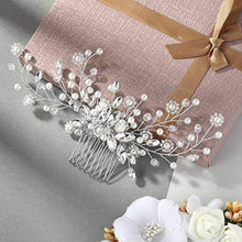 Load image into Gallery viewer, Mayelia Pearl Bride Wedding Hair Comb Silver Hair Clips Crystal Wedding Headpiece Bridal Hair Accessories for Women and Girls