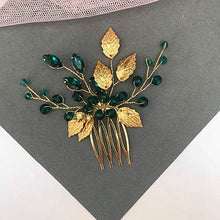Load image into Gallery viewer, BERYUAN Women Gold Leaf Headpiece Emerald Green Crystal Hair Vine Comb Wedding Hair Accessory Rhinestone Hair Piece Gift for Her Party Headress for Bride Bridesmaid Girls(Gold)