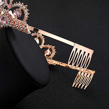 Load image into Gallery viewer, Lurrose Bridal Crown Sparkle Rhinestone Queen Tiara Vintage Crystal Princess Crown with Side Comb for Wedding (Rose Gold and Pink)