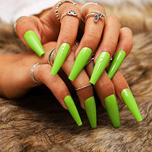 Load image into Gallery viewer, Uranian Coffin Long Press on Green Nails Solid Ballerina Fake Nails Pure Glossy Full Cover False Nails Artificial Arylic Accessories for Women and Girls(24pcs) (C-Light Green)