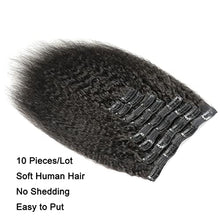 Load image into Gallery viewer, 10Pcs Kinky Straight Clip In Hair Extensions Remy Human Hair 14inch/120g Coarse Yaki Straight Clip In Real Human Hair Extensions Clip Ins Full Head #1B Natural Black