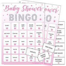 Load image into Gallery viewer, Baby Shower Bingo - Baby Shower Party Game for up to 20 Players - PINK STARS