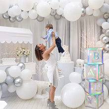 Load image into Gallery viewer, Baby Shower Boxes Party Decorations – 4Pcs Rainbow Silver Transparent Balloons Decor Baby Box Baby Blocks Decorations for Boys Girls Baby Shower Bridal Showers Gender Reveal Backdrop Birthday Party