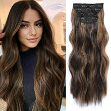 Load image into Gallery viewer, 20inch Clip in Hair Extension 4Pcs Curly Full Head Synthetic Hair Extension Wavy Hair Pieces for Women (20Inch, Dark Brown with Auburn Brown highlights)