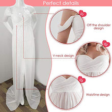 Load image into Gallery viewer, FEOYA Maternity Dress Lace Chiffon Dress for Photos Shoot Front Split Off Shoulder Maxi Dress for Pregnant Women White Size M
