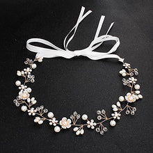 Load image into Gallery viewer, Uongeod Crystal Pearl Bridal Headband Bohemian Headpiece Leaf Hair Vine Flower Wedding Hair Accessories (Gold)