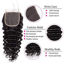 Load image into Gallery viewer, EMOL Hair Brazilian Human Hair Bundles with Closure 10 12 14+10 Inch Deep Wave Bundles with Closure Brazilian Curly Hair Bundles and 4x4 Free Part Lace Closure Natural Black Color