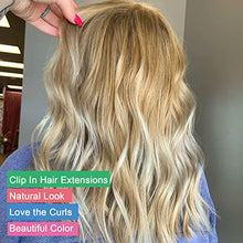 Load image into Gallery viewer, 150g Clip in Hair Extensions for Women,22inch 12Pcs Curly Wavy Synthetic Hair Pieces #27H613 Blonde Long Full Head Clip In Hair Extensions