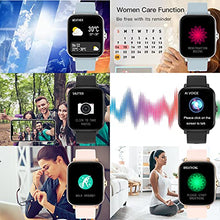 Load image into Gallery viewer, Smart Watch (Answer/Make Call), IP67 Waterproof Fitness Watch with Blood Pressure Heart Rate SpO2 Sleep Tracker Voice Control, Sports Smart Watches for Women Men for Android iOS Phones (Black)