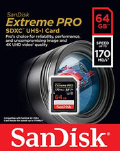 Load image into Gallery viewer, SanDisk Extreme PRO 64GB SDXC Memory Card up to 170MB/s, UHS-1, Class 10, U3, V30, Black