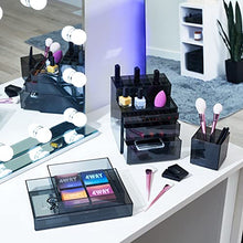 Load image into Gallery viewer, iDesign Compartment Divided Makeup Box from the Signature Series by Sarah Tanno, Compact RPET Makeup Organiser Storage, Makeup Storage Cube, Smoke/Matte Black