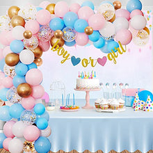Load image into Gallery viewer, Unisun Gender Reveal Decorations, 104 Pcs Blue Pink White Balloons Arch Garland Kit with Boy or Girl Banner Gold Confetti Metallic Balloon for Baby Shower Birthday Wedding Party Decorations