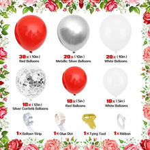 Load image into Gallery viewer, Red Balloons Arch Garland Kit, Red Birthday Decorations Red Balloons White Balloons Metallic Silver Balloons Silver Confetti Balloons for Baby Shower Wedding Anniversary Party Decorations