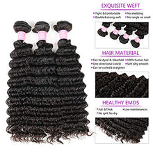 Load image into Gallery viewer, Brazilian Deep Wave Bundles with Closure Virgin Human Hair Bundles with Closure 4×4 Lace Mixed Length Hair Bundles Natural Color for Black Women 100% Unprocessed Miss GAGA (16 18 20+14)