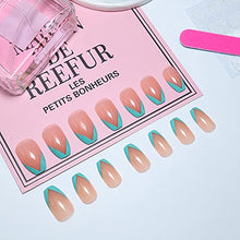 Load image into Gallery viewer, Yheakne V Shape Press on Nails Glossy French Green Nails Tips Ballerina Ombre Fake Nails Fashion Clip on Nails Full Cover Nails Artificial False Nails Tips for Women and Girls 24Pcs (Green Tips)