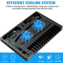 Load image into Gallery viewer, Benazcap PS5 Console Stand Accessories with Cooling Fan and PS5 Controller Charging Dock,Multifunctional Vertical Stand with Controller Charging Station,With 15 Pcs Game Discs Storage,Black