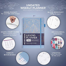 Load image into Gallery viewer, Legend Planner PRO – Deluxe Weekly & Monthly Life Planner to Increase Productivity and Hit Your Goals. Time Management Organizer Notebook – Undated – 18 x 25.5cm Hardcover + Stickers – Periwinkle