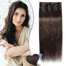 Load image into Gallery viewer, Hair Extension Real Human Hair Clip in #02 Dark Brown - 100% Remy Natural Hair Extensions 8 Pcs Full Head Thin Thickness 12 inch 55g