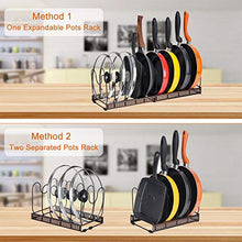 Load image into Gallery viewer, Toplife Expandable Pans Organiser Rack, 10 Adjustable Compartments, Pantry Cabinet Bakeware Lid Plate Holders, Brown