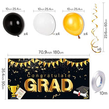 Load image into Gallery viewer, PartyWoo Graduation Balloons, 70x35 inch Graduation Backdrops, Graduation Decorations 2022, Black and Gold Graduation Balloons 2022, Graduation Party Supplies, Congrats Grad Decorations