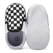 Load image into Gallery viewer, JOINFREE Baby Boys First Walking Shoes Comfort Anti-Slip Slip-on Infant Playing Shoes White/Plaid 0-6 Months