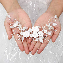 Load image into Gallery viewer, Flower Bride Wedding Hair Vine Silver Pearl Hair Accessories Bridal Headband Headpiece for Women and Girls