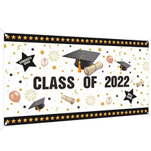 Load image into Gallery viewer, Graduation Decorations 2022 Banner for Class of 2022, 200 × 110 cm, Fabric Congrats Grad Banner Graduation Banner Party Supplies Photo Prop/Booth Backdrop,2022 Graduation Decorations Indoor/Outdoor