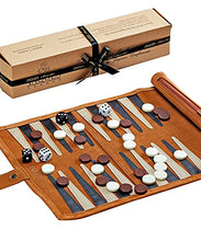 Load image into Gallery viewer, Jaques of London Backgammon Set | Luxury Backgammon Set | Travel Roll Up Backgammon Game with Traditional Tan Design | Genuine Leather Backgammon Set | Since 1795