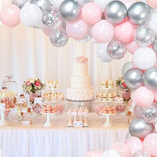 Load image into Gallery viewer, GRESAHOM Balloon Garland Arch Kit , 107pcs Silver Confetti Party Balloons Pink White Latex Balloons Set for Wedding, Birthday, Hen Party, Baby Shower, Anniversary or Christmas Decorations