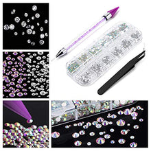 Load image into Gallery viewer, Canvalite 1500PCS Rhinestones in 6 Sizes Flat Back Gems, Crystal AB Rhinestones Nail Art Gems with Pick Up Tweezers and Rhinestone Picker Dotting Pen, Nail Art Tools for Nails, Clothes, Face, Craft