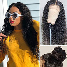 Load image into Gallery viewer, Original Queen 26Inch Deep Wave Transparent Lace Front Wigs Human Hair 180% Density Deep Curly Human Hair Wig for Black Women 4x4 Curly Lace Front Wig Pre Plucked Natural Color
