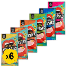 Load image into Gallery viewer, CHEESIES | Crunchy Cheese Keto Snack | Variety Pack 6 Bags | 100% Cheese | Sugar Free, Gluten Free, No Carb | High Protein and Vegetarian | Crunchy, Baked and Tasty | Multipack | 6 x 20g Bags