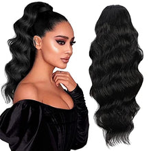 Load image into Gallery viewer, 24 Inches Long Wave Drawstring Ponytail Hair Extension, Curly Wave Synthetic Clip in Hair Extension Ponytail Hair Extension Hairpiece for Women (1B#)