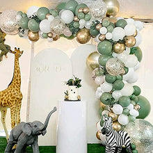 Load image into Gallery viewer, balloon arch,121Pcs Olive Green Balloon Garland Arch Kit,With Confetti Balloon and olive green, white, gold latex balloons,Suitable for boy and girl birthday party,Baby Shower Decorations